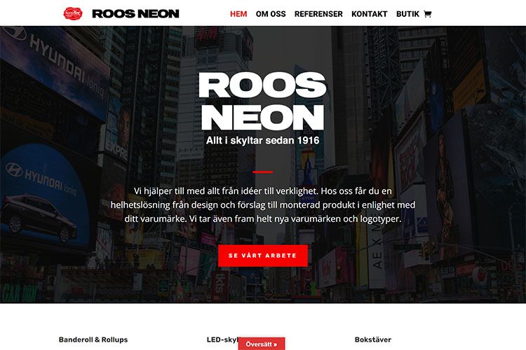 Roos Neon Landningssida