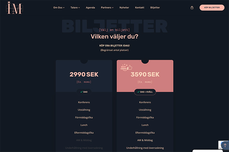 Biljett-sidan för hemsidan till IM EXPO 2024 till sidan IM EXPO 2.0-